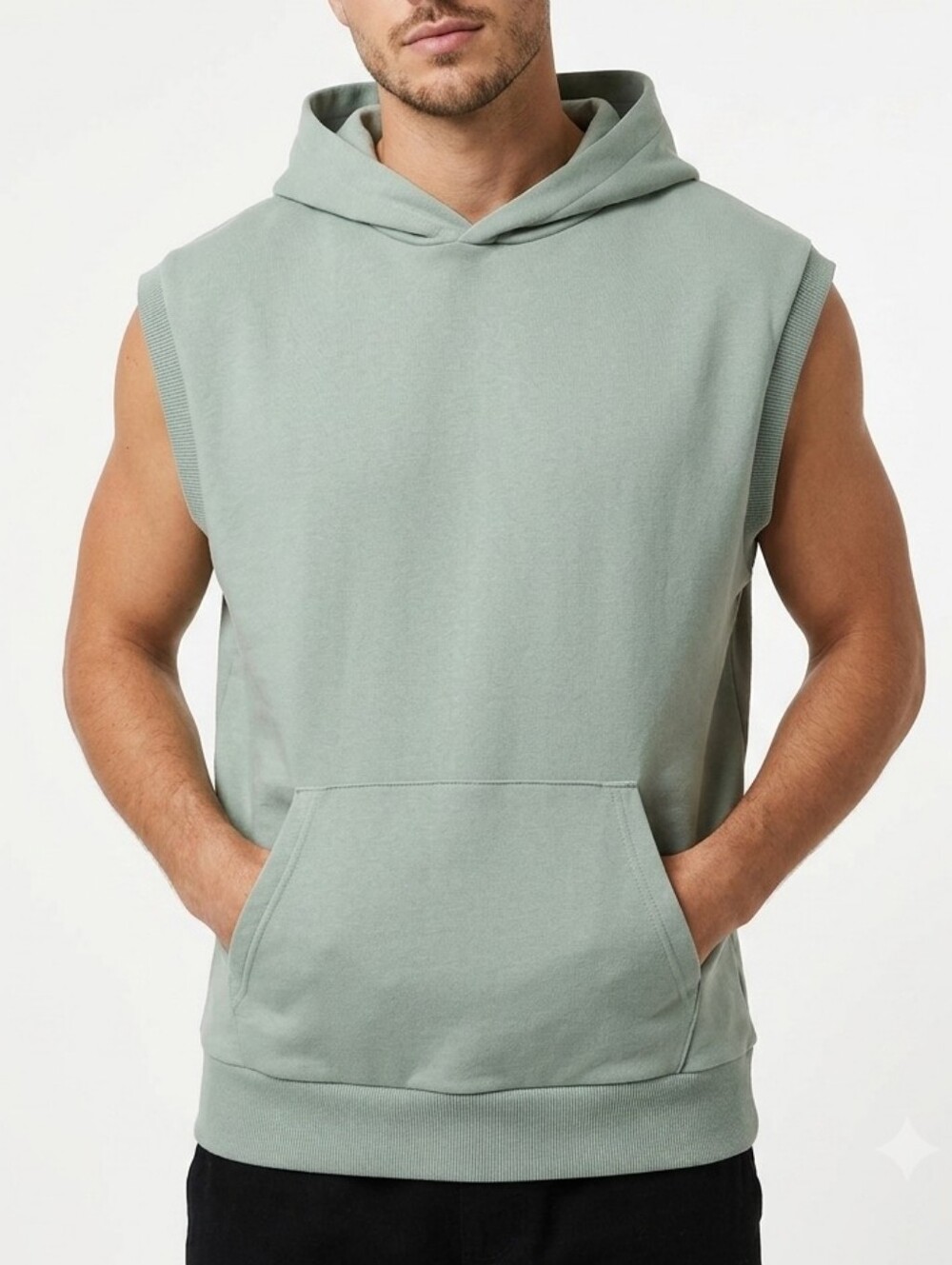 Zara Sage Green Sleeveless Hooded Sweatshirt